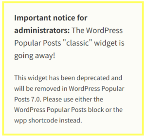 Wordpress Popular Postsのアラートメッセージ
