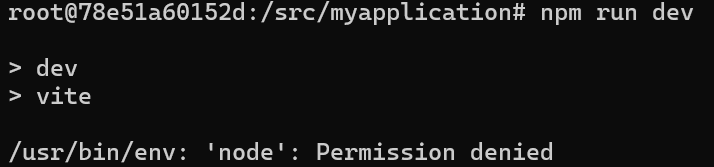 sh: 1: node: Permission denied