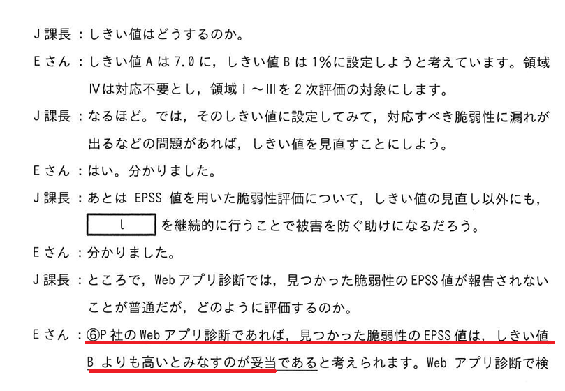 見つかった脆弱性のEPSS値は、しきい値Bよりも高いとみなすのが妥当